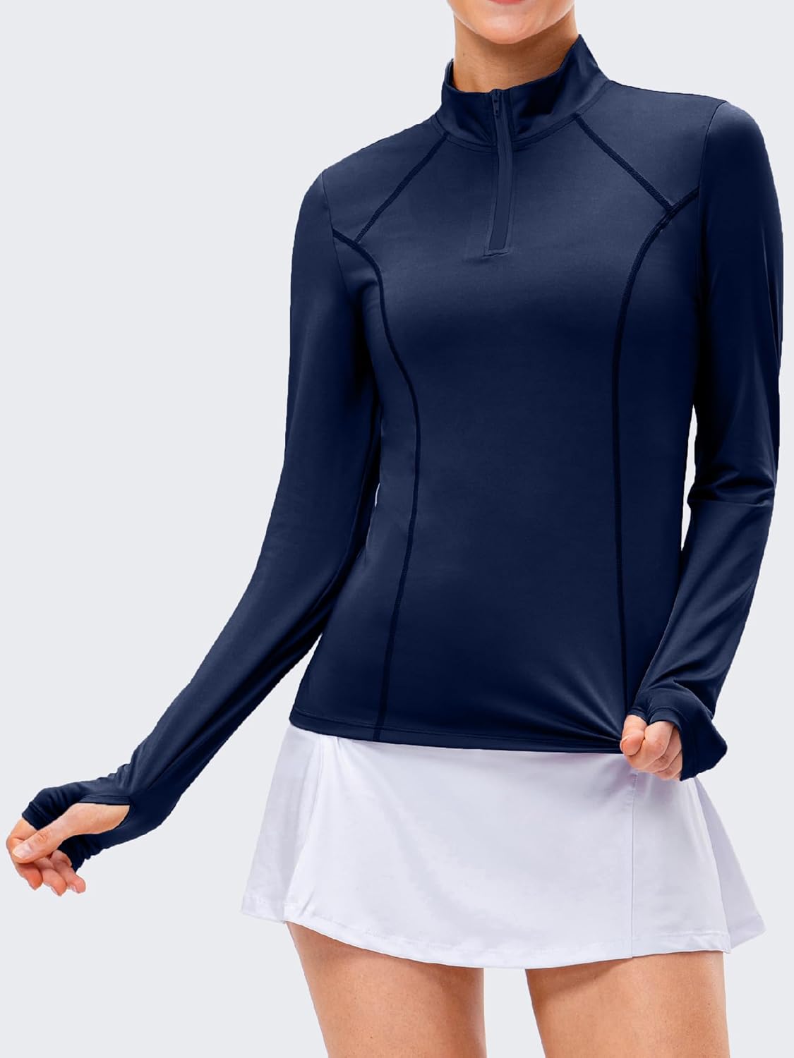 TAISIM Women's Long Sleeve Shirts with Thumb Holes Athletic Workout Hiking Running Shirt 1/4 Zip Pullove - Image 4