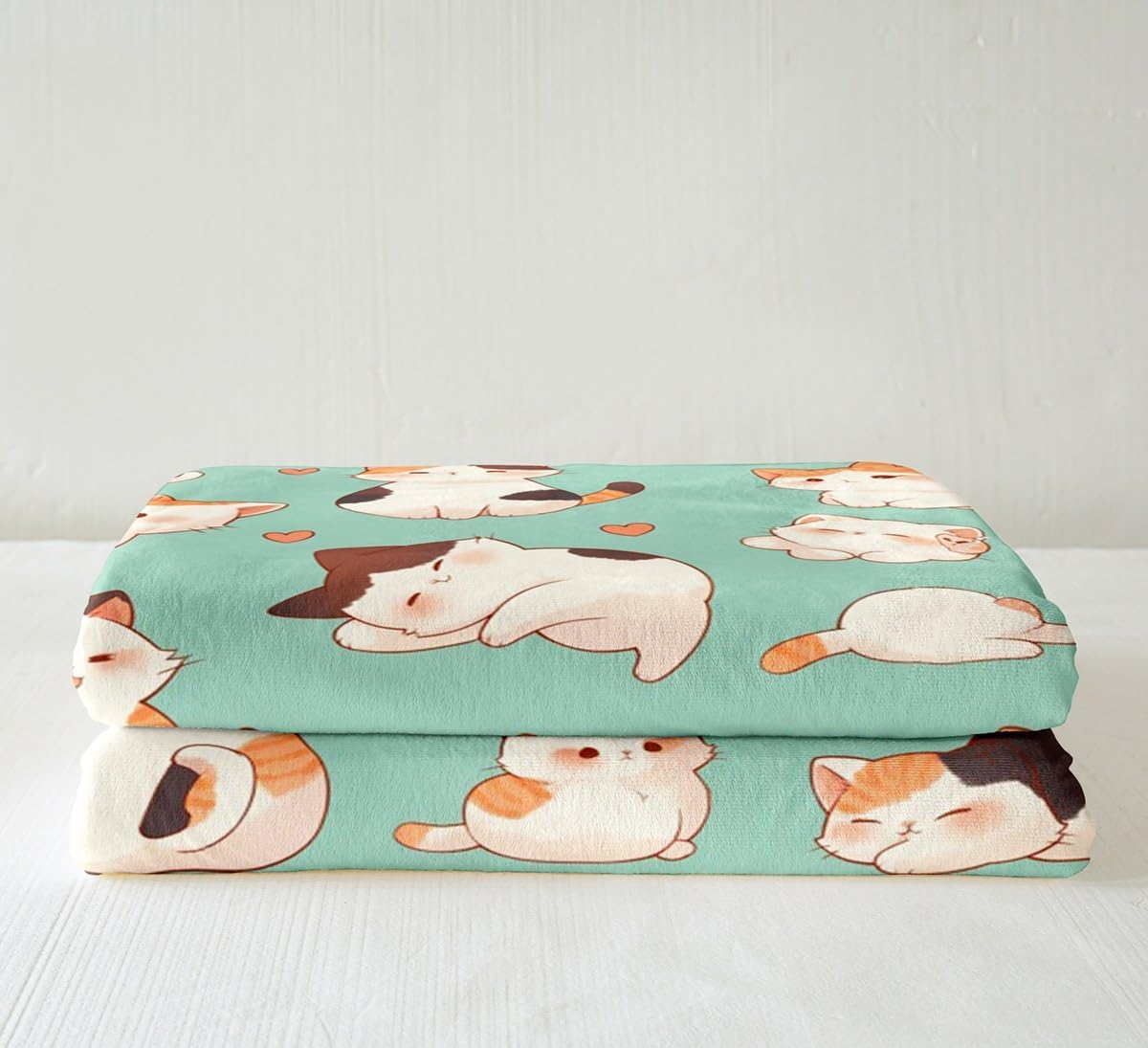 Manfei Cartoon Cats Kids Throw Blanket,Cats Pattern Love Heart Bed Blanket for Boys Girls,Lovely Animals Pets Rustic Farmhouse Fleece Blanket,Teal Cute Fuzzy Blanket,Twin Size (60 x 80 Inches)