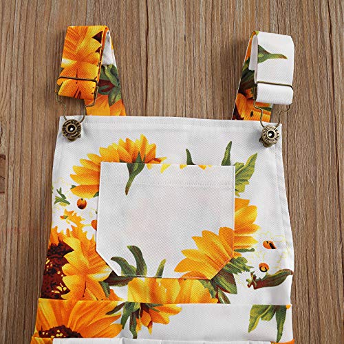 Image of Ayalinggo Toddler Baby Girl Sunflower Print Overalls Shorts with Pocket Suspender Trousers Cute Summer Clothing Outfit