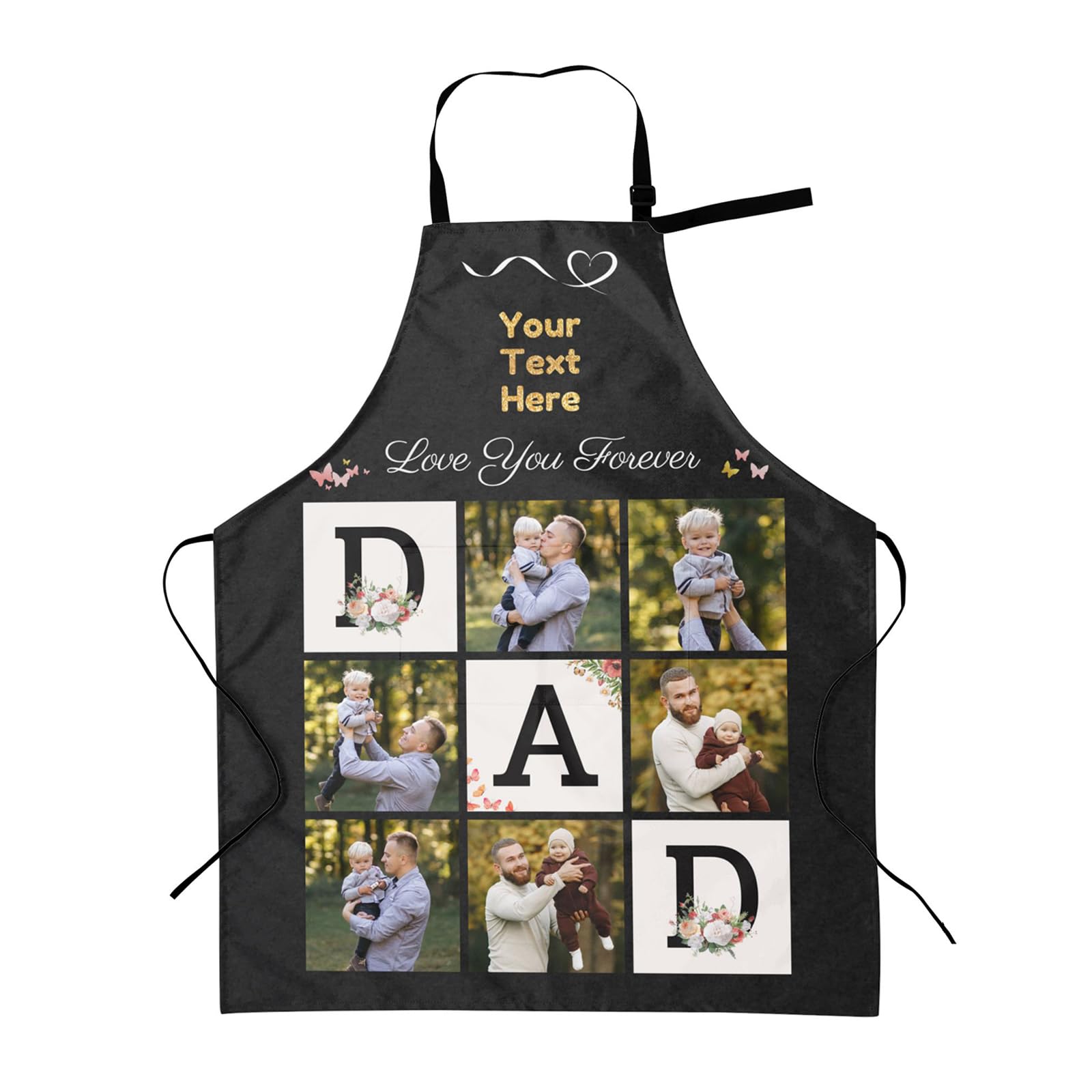 Miyeiw Customised Dad 's Aprons with Photos/Text, Personalised Adjustable Waterproof Aprons for Chef Cooking Kitchen Painting Garden, Design Gifts for Dad Grandpa for Christmas Birthday Father's Day