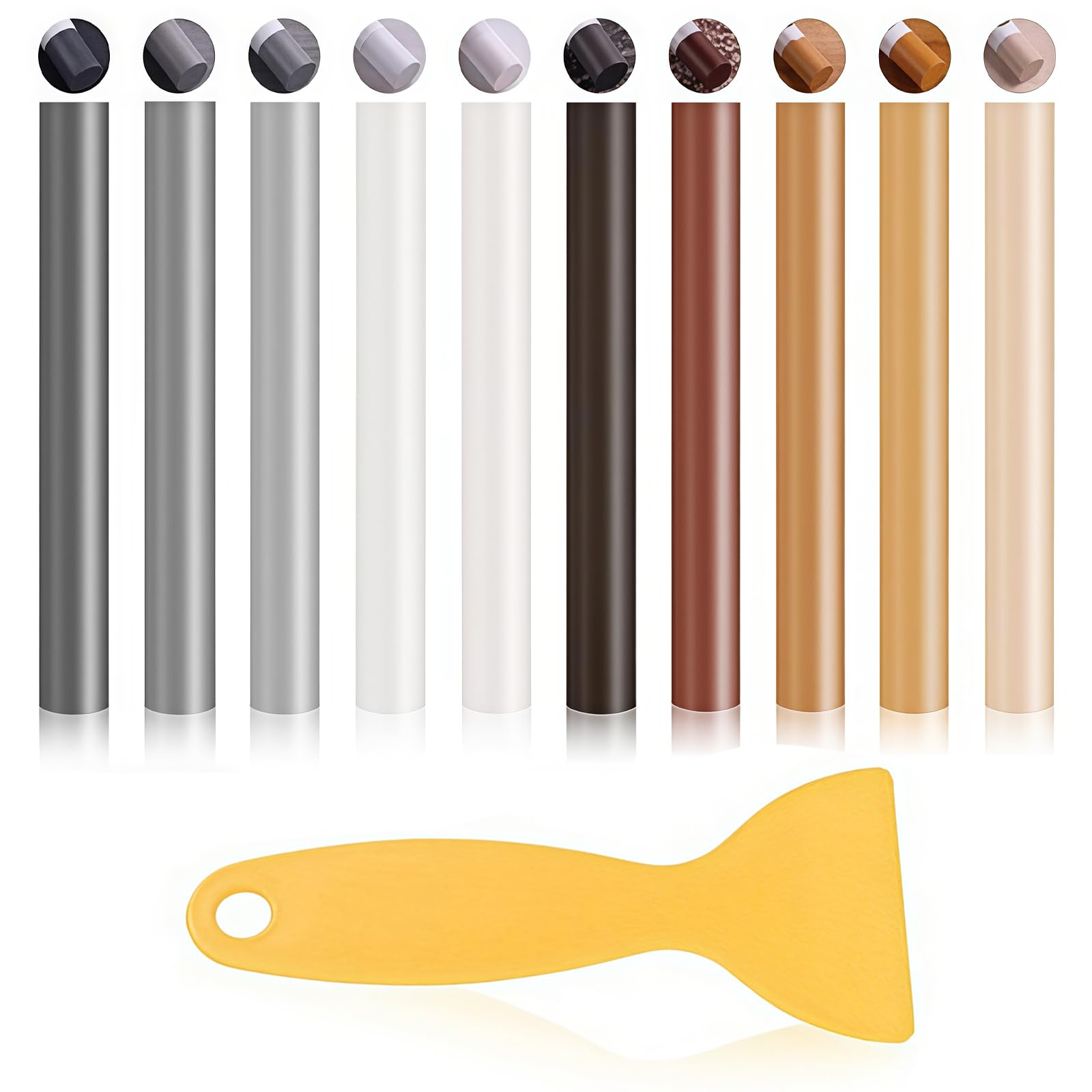 Wood Repair Kit with 10 Pieces, Touch Up Pens and Wax Sticks, Grey Furniture Filler for Floor Scratch Repair, Laminate and Wooden Tables (10, Grey)