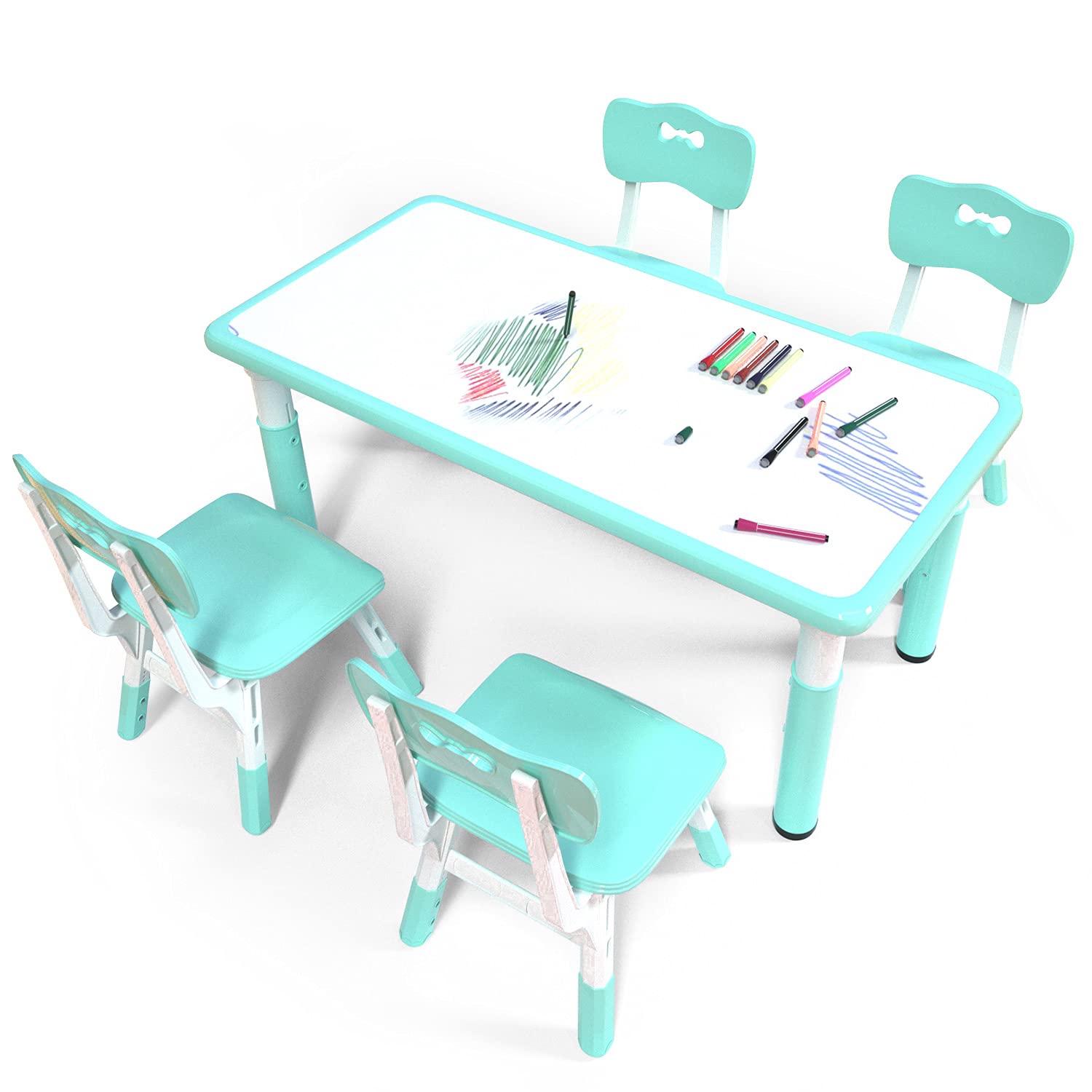 Buy Kids Art Table and Chair Set with 4 Seats Height Adjustable