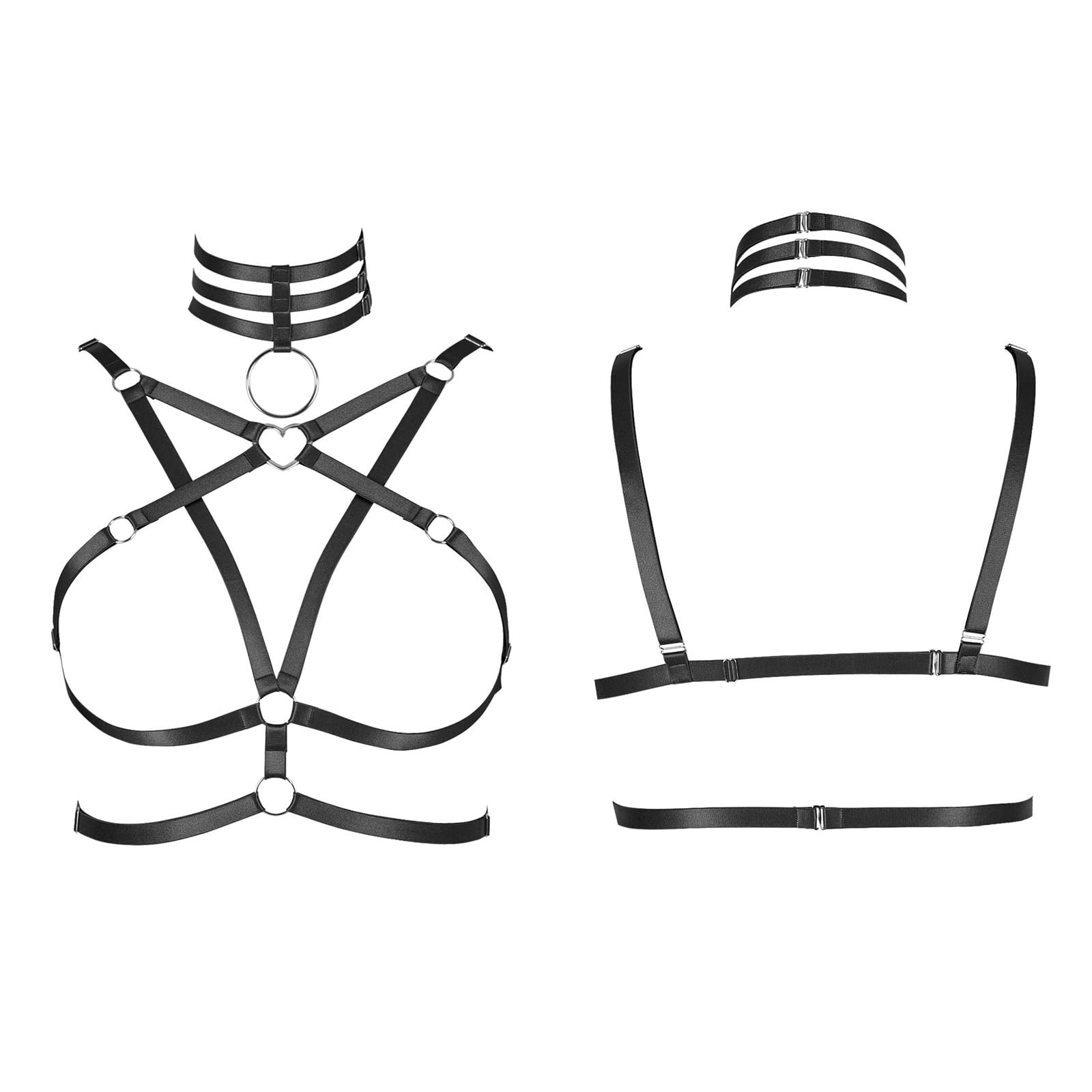 BODYCAGE Plus Size Body gothic harness for Women Obesity Punk Large size Adjustable Plump Festival Rave Chest strap Top Halloween Lingerie cage (Black) - Image 2
