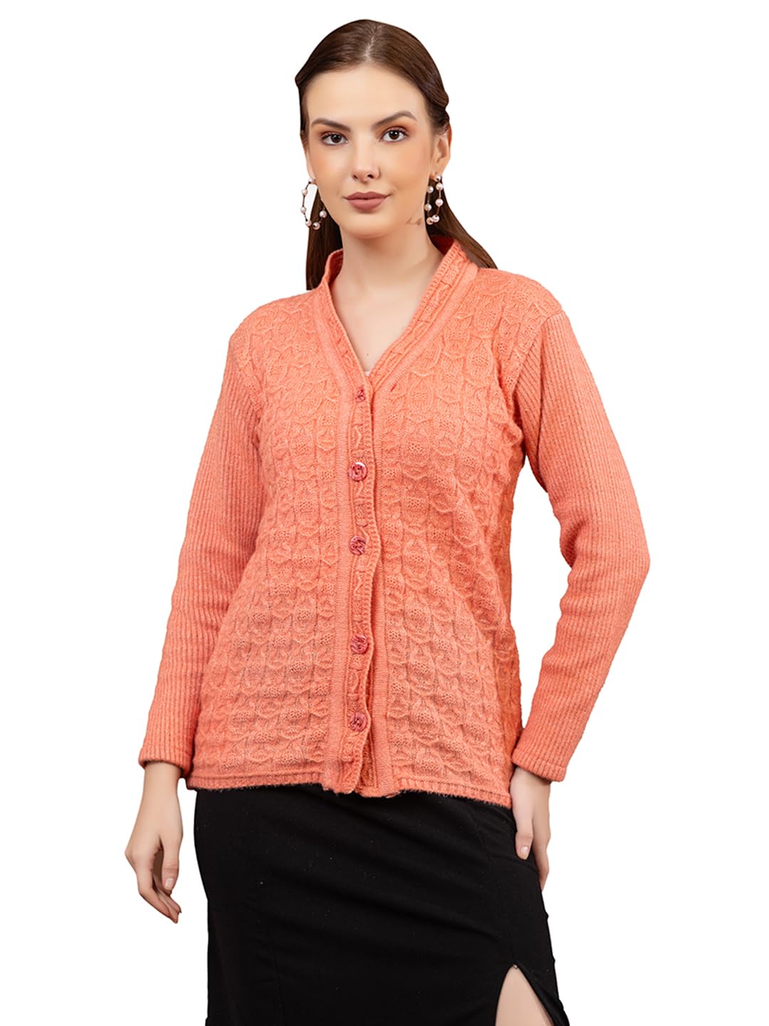 Women’s Button-Down Cardigan – Classic V-Neck Knit Sweater with Textured Cable Design | Cozy Long Sleeve Knitwear for Casual & Office Wear