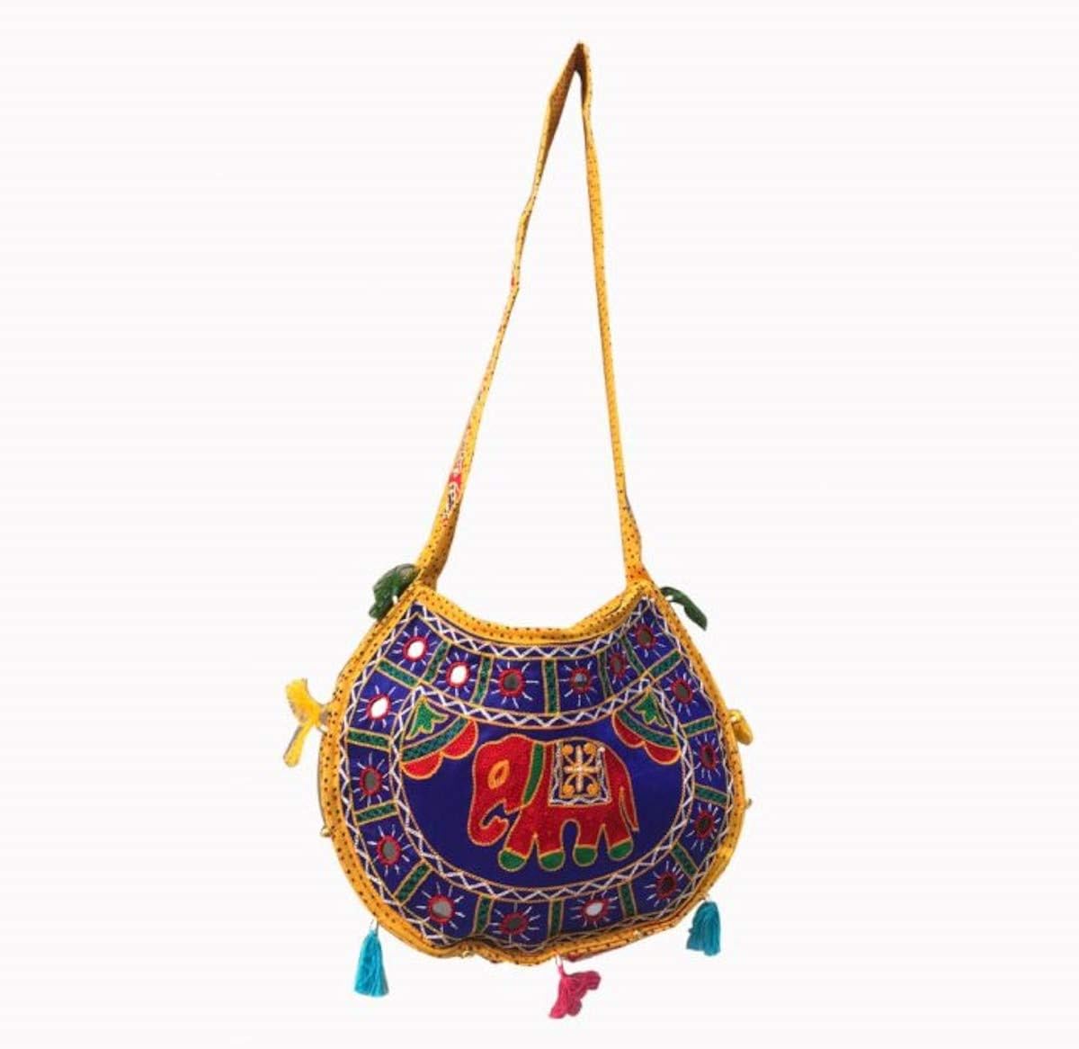 Buy Craferia Export stylish yellow cotton shoulder bags/jhola bags with elephant print and