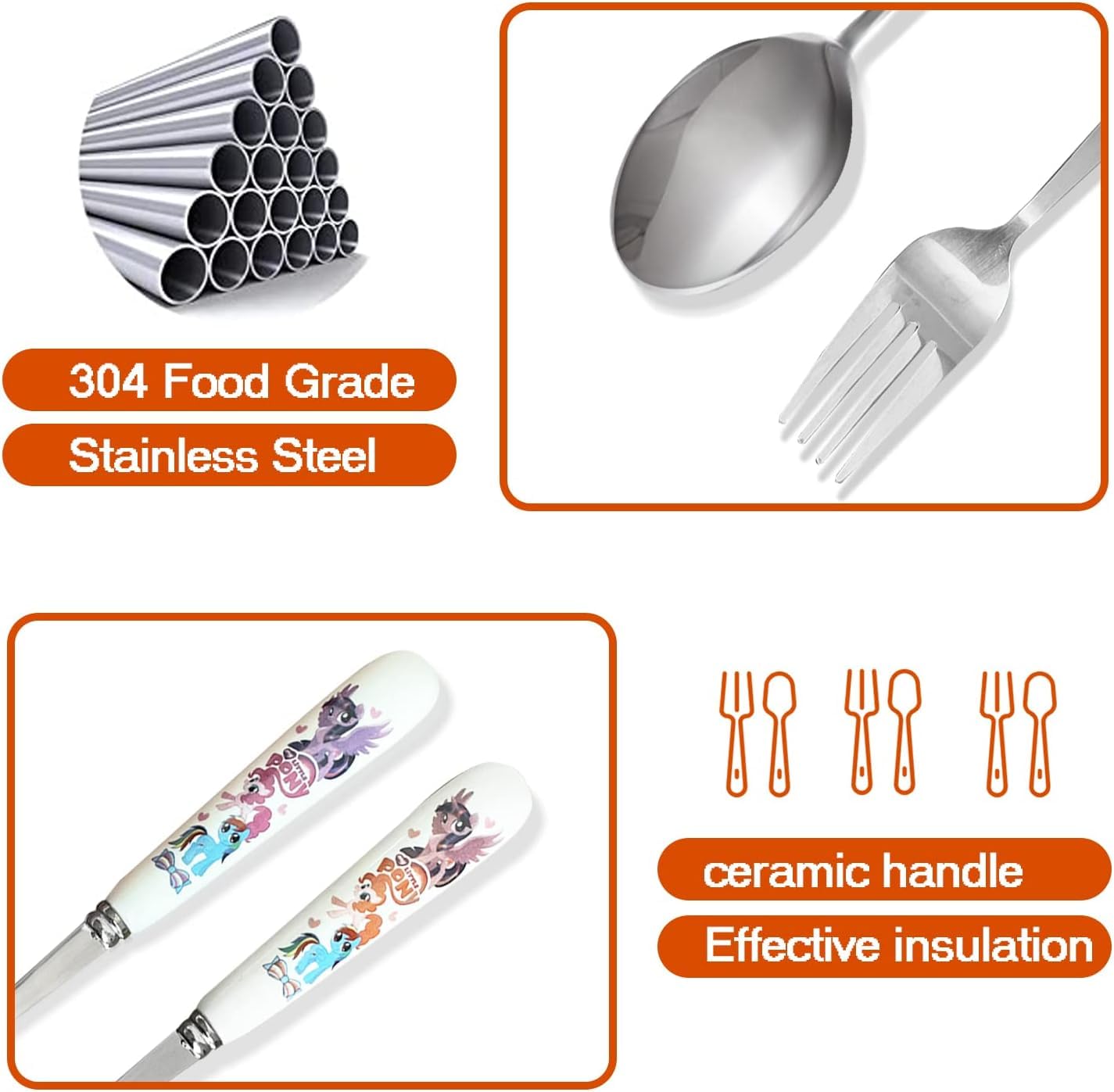 Set Posate Bambini In Acciaio Inox - Forchetta E Cucchiaio Con Sacchetto Blu