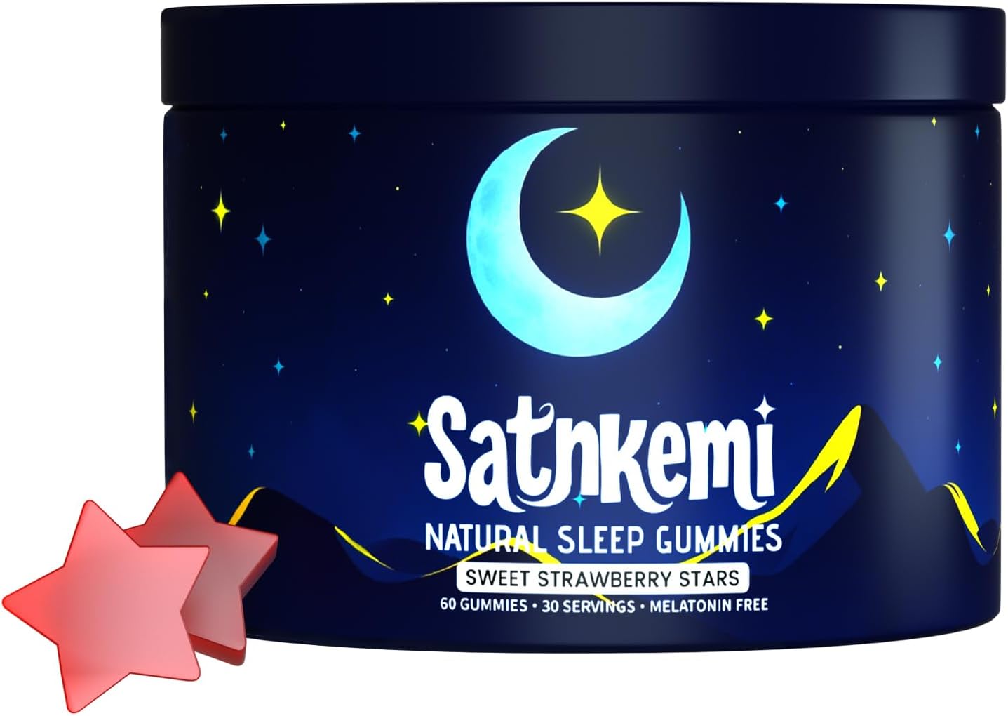Sleep Gummies for Adults, Melatonin-Free Natural Sleep Aid with Valerian Root, L-Theanine, Magnesium & Passionflower, Star-Shaped Strawberry Gummies,Non-GMO, Gluten-Free Supplement, 60 Count