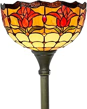 Tiffany Style Torchieres Floor Lamp Table Desk Standing Lighting Wide 12 Tall 66 Inch Tulip Flower Design Cream Stained Glass Lampshade for Living Room Bedroom Antique Set S030 WERFACTORY - coolthings.us