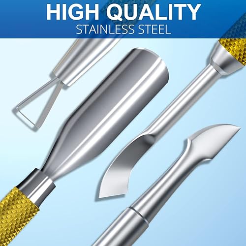 Miniatura 56 de 2 piezas de metal plateado empujador y raspador de cutículas, cortador de uñas, herramienta raspadora de gel de acero inoxidable, removedor