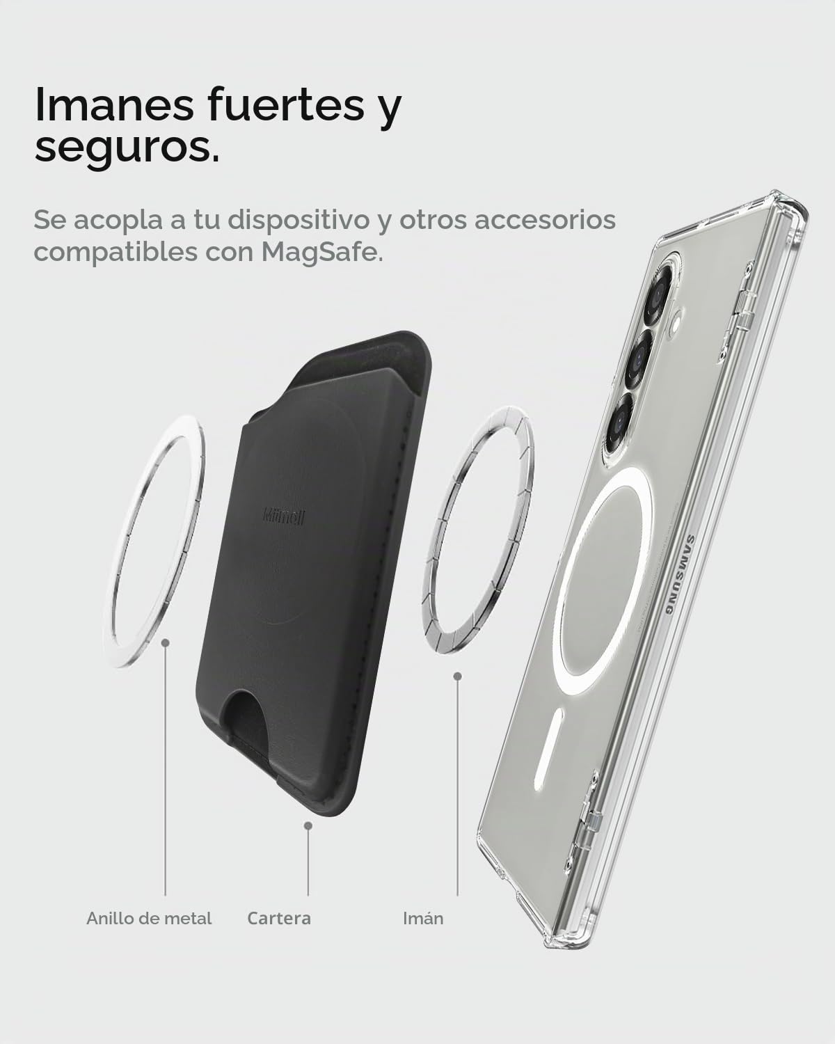 Miimall Cartera Magnetica Movil para Samsung Galaxy S26 S25 S24 Ultra/Plus/Edge/FE/A17/A56, Magnetic Wallet, mag-Safe Tarjetero Fino para 3 Tarjetas, Billetera Magnetica Movil para Samsung S26, Negro