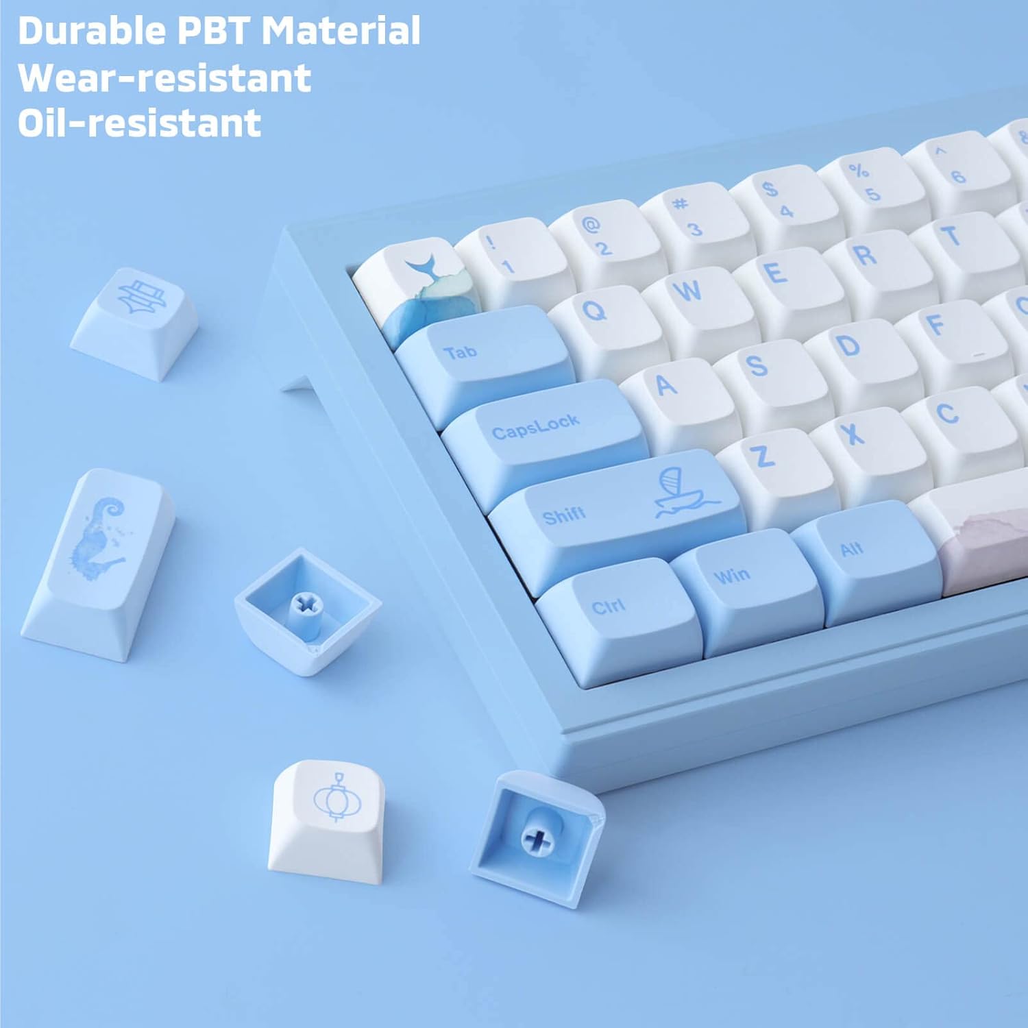 Hyekit PBT Keycaps 137 Keys Melody of The Sea Keycap Set Dye-Sublimation Cute Keycaps XDA Profile for Cherry Gateron MX Switches Mechanical Keyboards