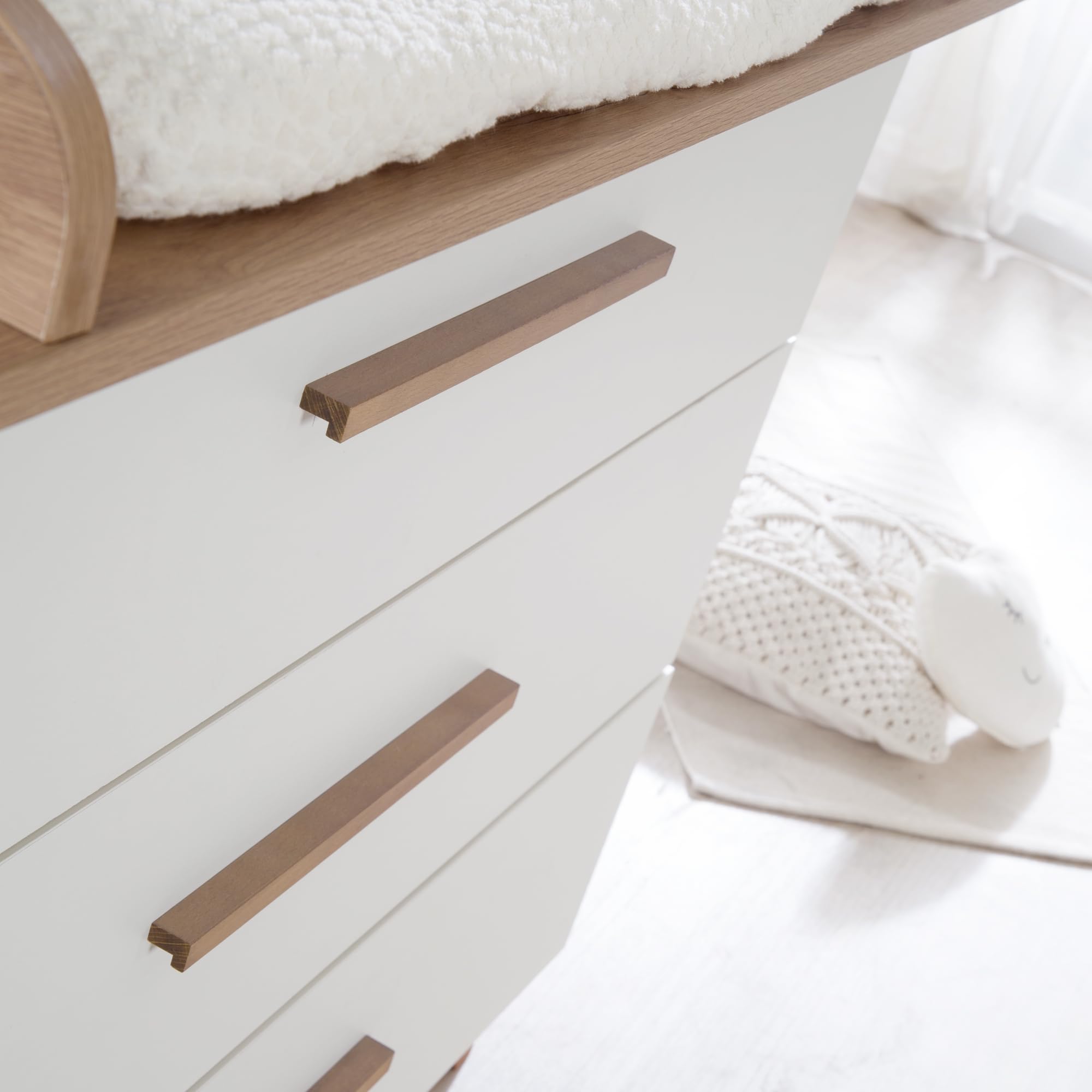 roba Set per cameretta bambini 3 pezzi Lettino 70x140 cm convertibile fasciatoio 3 cassetti armadio bambini Maniglie piedi legno massello Bianco rovere scuro