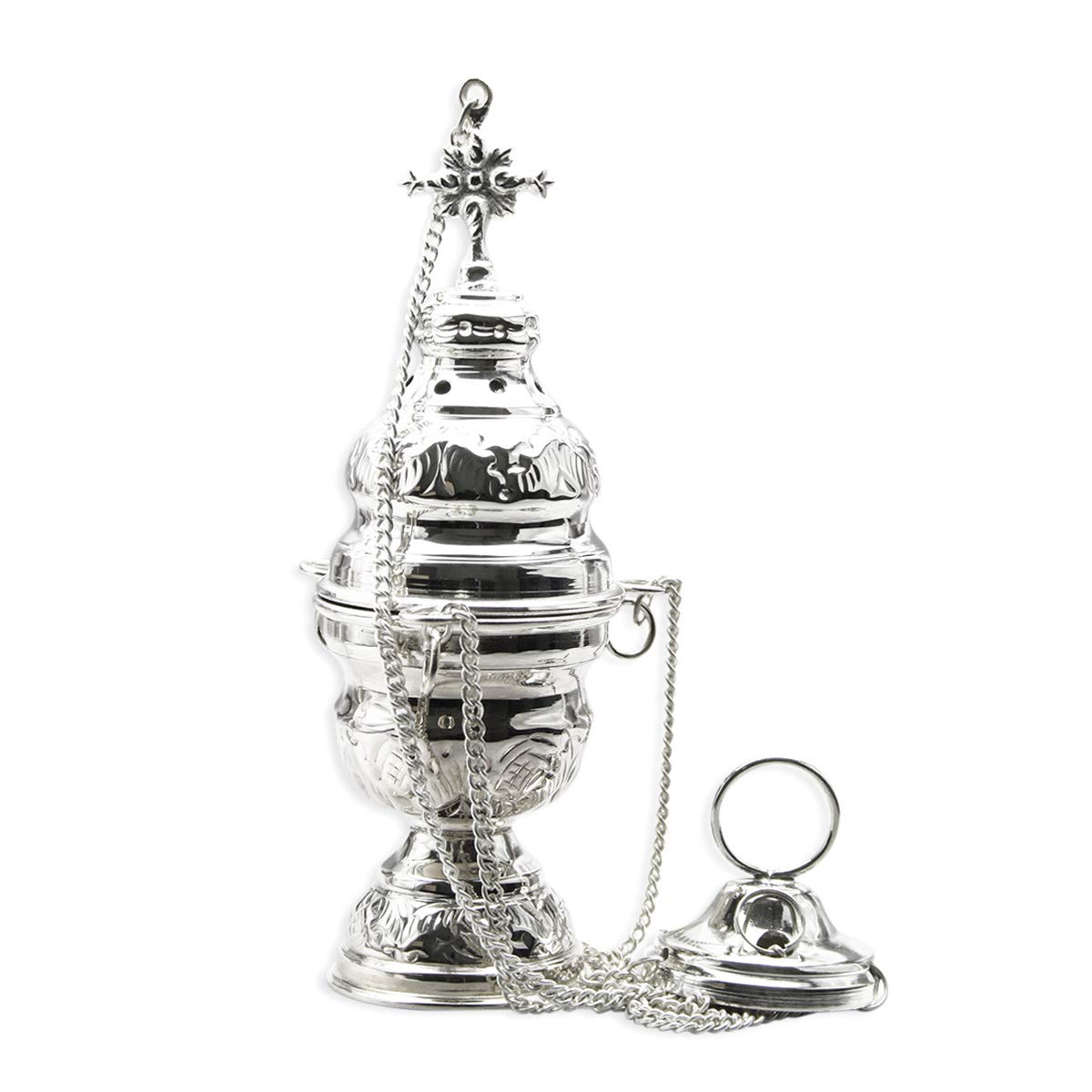 NKlaus bruciatore d'incenso ottone argentato ciotola interna catena solida 20cm bruciatore d'incenso per casa chiesa modalità incenso carbone fatto a mano 2170