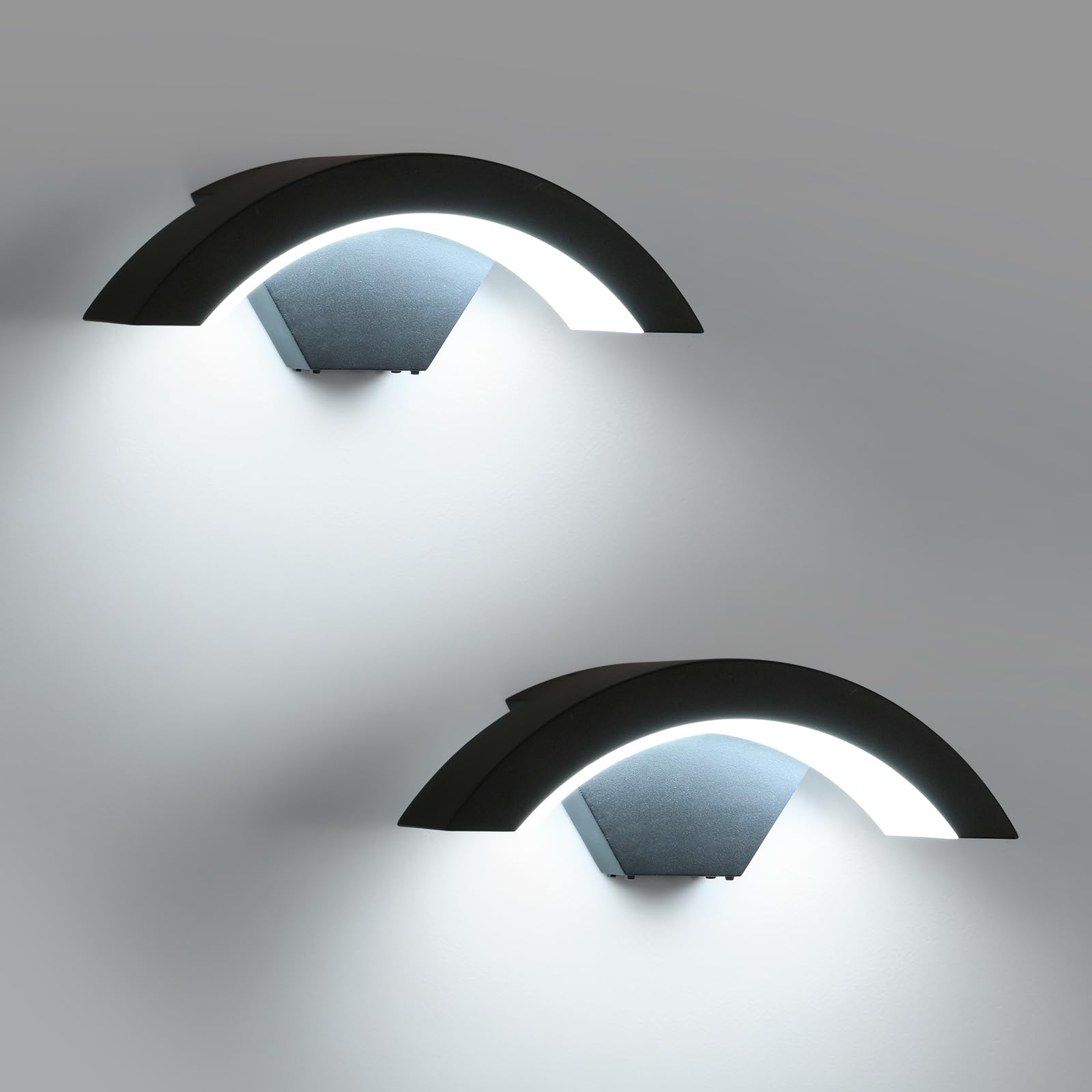2 Pezzi Applique da Parete Esterno, 24W IP65 Impermeabile | Applique da Parete Nera, Lampada da Esterno Alluminio per Ingresso, Balcone, Terrazza, Giardini, Luce Bianca Fredda 6500K