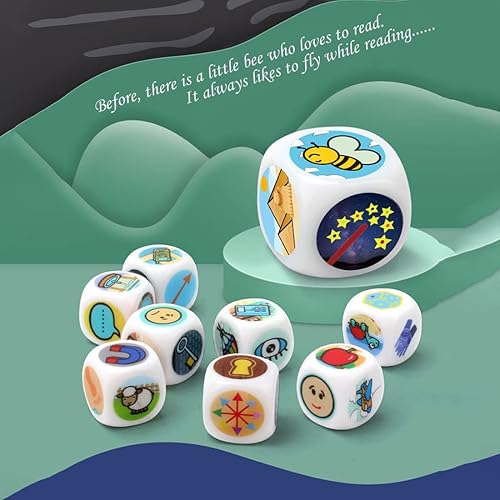 Miniatura 5 de Happy Story - Paquete de 9 cubos coloridos  Un viaje feliz contar cubos y dados de lenguaje oral, 54 imágenes, combinación de historias ilimitadas,