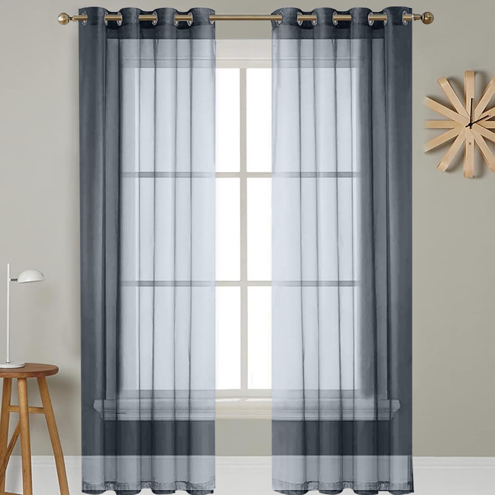 GAIFNAG Semi Sheer Curtains, White Sheer Curtains 150 x 225 cm Pencil Pleat Black Out/Light Weight Linen Look Solid Sound Insulated Curtain for Apartment/Hotel Dorm, Grey