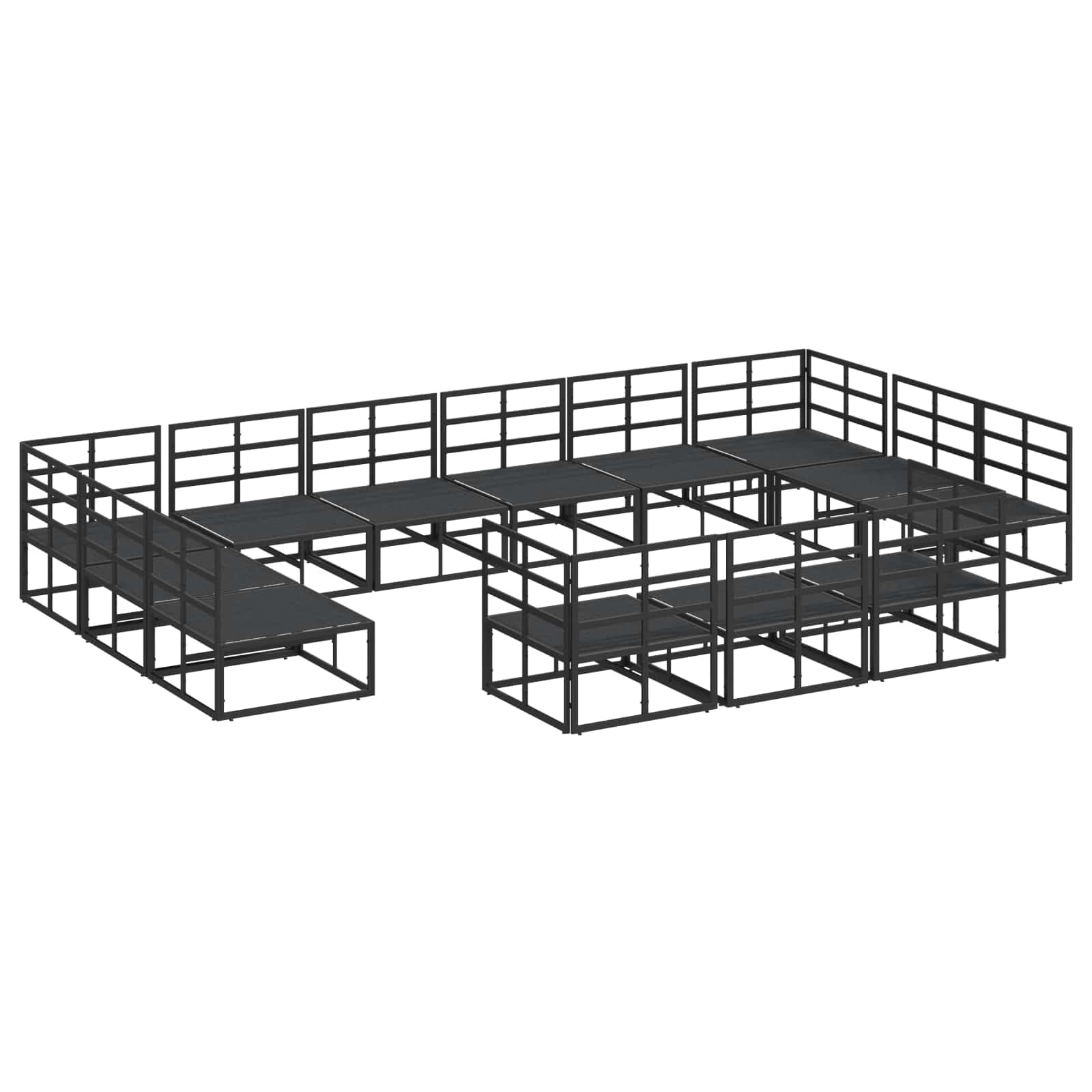 Sofa ogrodowa z poduszkami, 13-częściowy zestaw mebli ogrodowych w kolorze czarnym, aluminium powlekane proszkowo, zestaw mebli do siedzenia na taras, balkon, do ogrodu, odporny na warunki