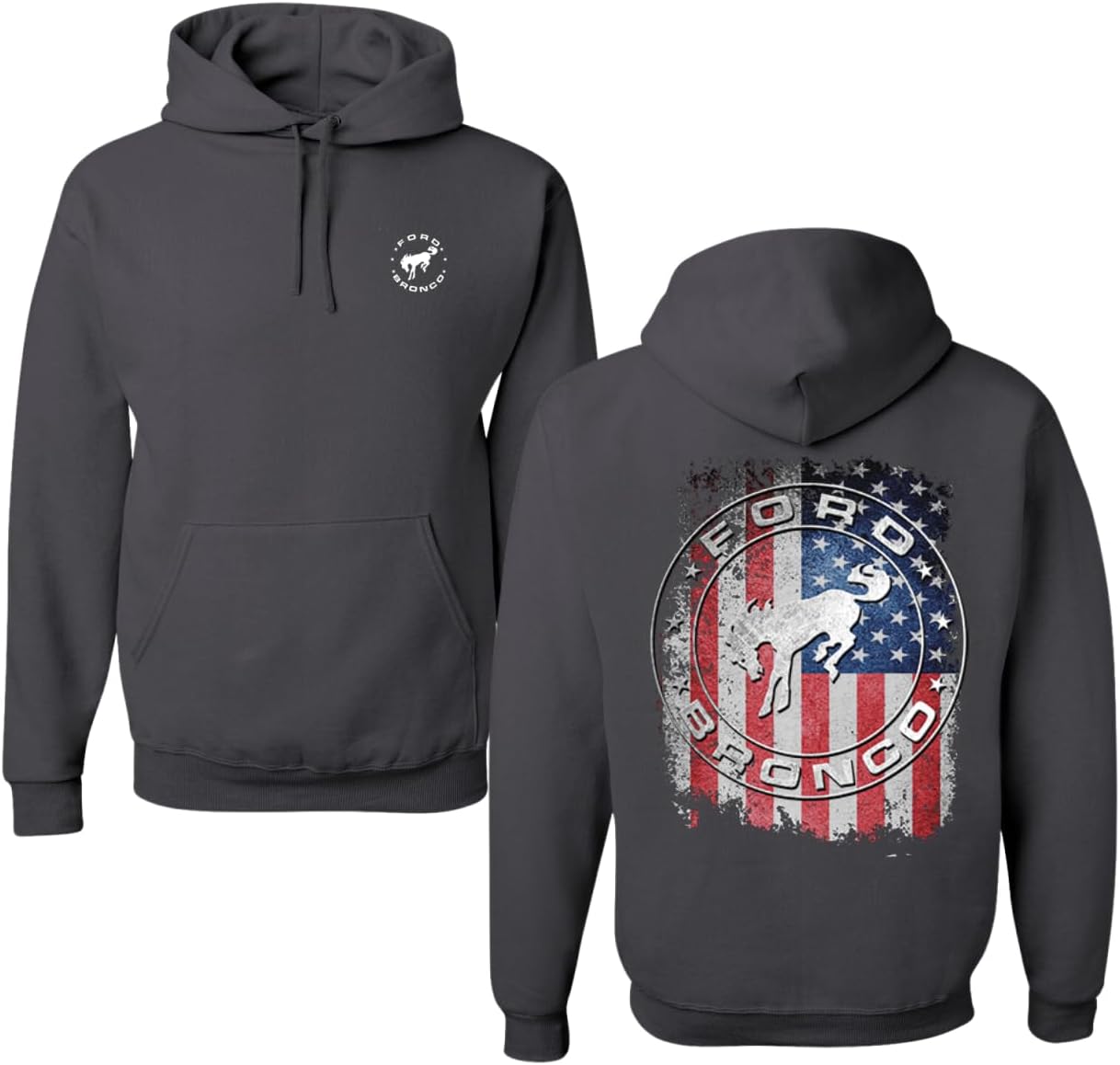 Wild Bobby US Flag Ford Bronco Cars and Trucks Front and Back Unisex Hoodie Sweatshirt