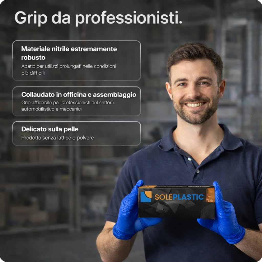 SOLEPLASTIC 1000 Guanti Nitrile Blu (TAGLIA L) - 10 Confezioni da 100 - Senza Lattice e Senza Polvere, Guanti Monouso Idonei per Alimenti, Uso Medico, Cucina, Tattoo e Non Solo