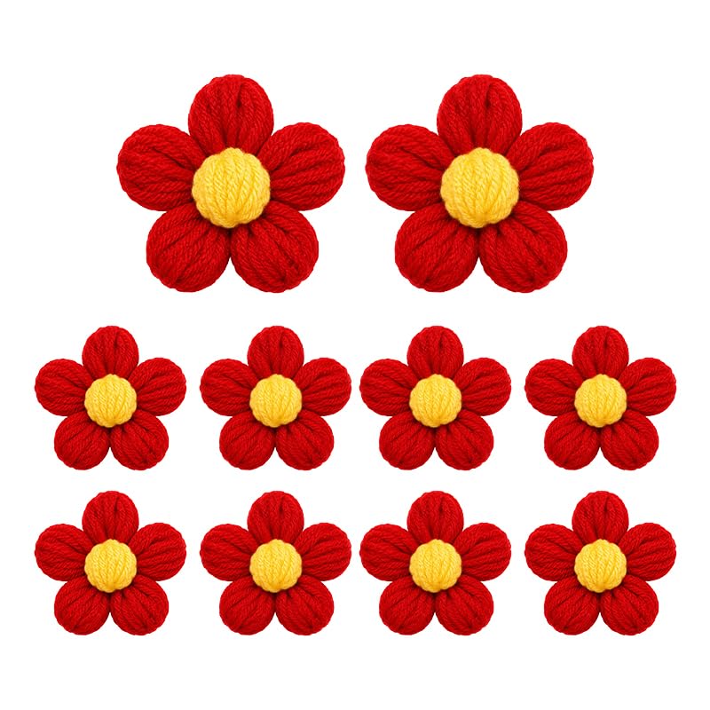 10Pcs Crochet Flower Appliques, Handmade Floral Embellishments for DIY Crafts Clothes Decoration - 4cm