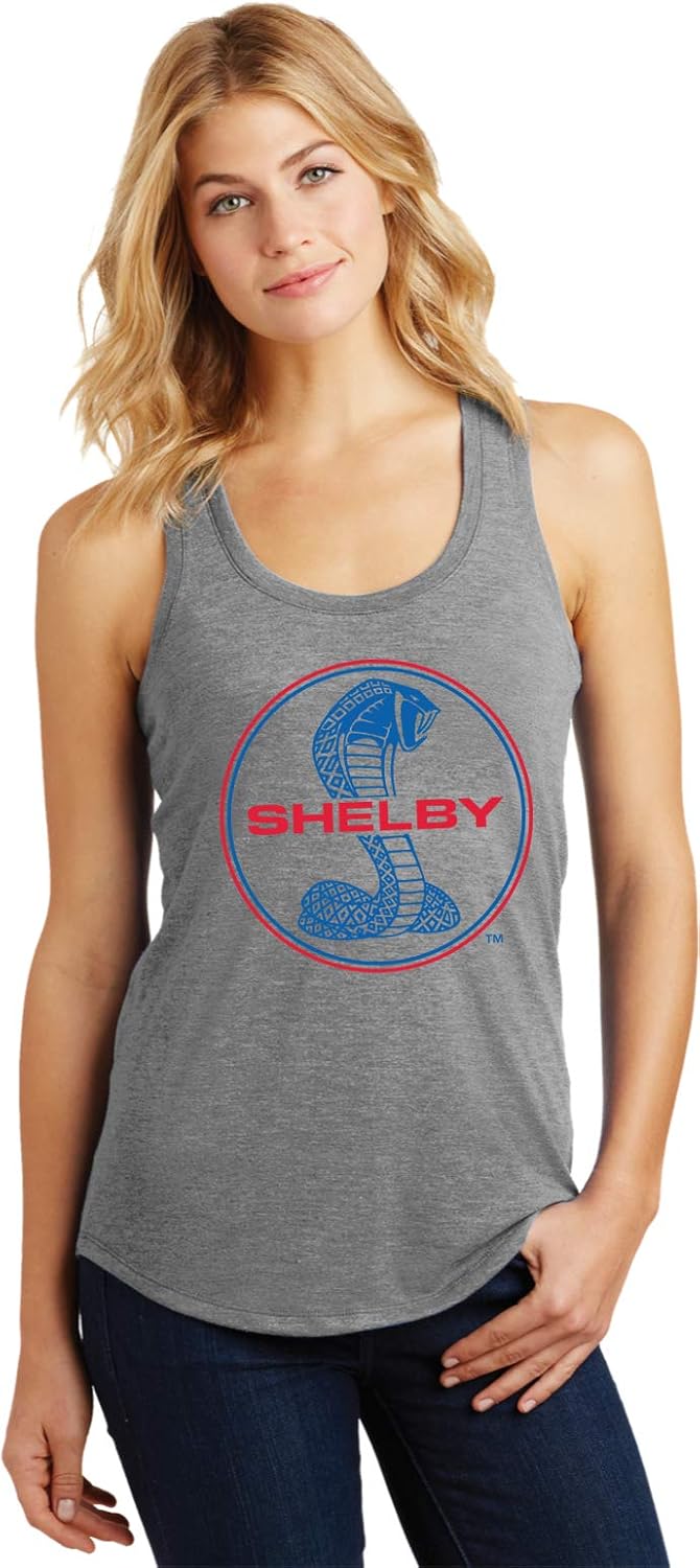 Ladies Ford Mustang Tank Top Shelby Blue and Red Logo Racerback