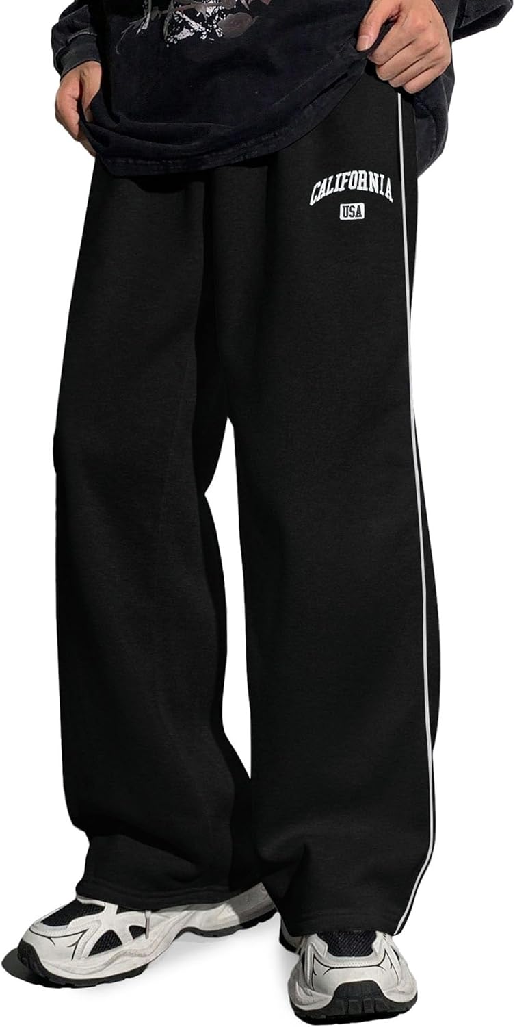 EXARUS Boys Sweatpants Wide Leg Baggy Track Sweat Pants Elastic Waist Graphic Teen Athletic with Pockets Casual 8-14Y