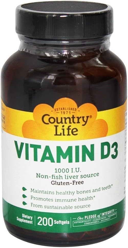 COUNTRY LIFE Vitamin D3 Softgels, 1000 IU, 200 CT Health