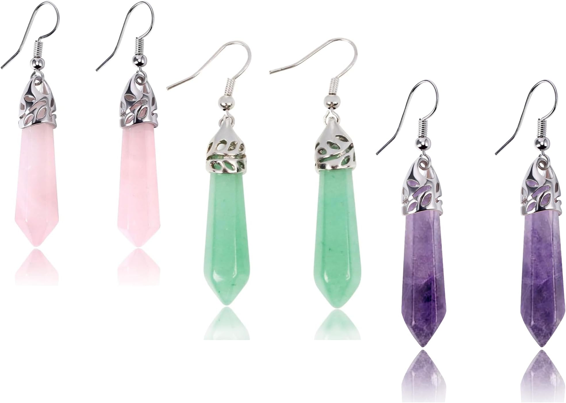 Real Natural Quartz Crystal Gemstone Chakra Dangle Earrings