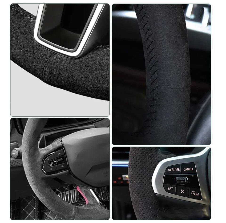 Volantes Funda Trenzada para Volante De Coche, Gamuza para Ford para Kuga 2008-2011 para Focus 2 2005-2011 para C-MAX 2007-2010 Funda Volante(Yellow Thread)