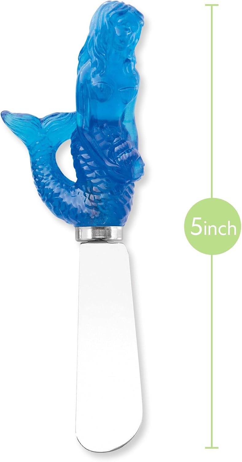 Supreme Housewares Mermaid Resin Cheese Spreader Set of 3, Stainless Steel Appetizer Tools with Translucent Deep Blue Mermaid Resin Handles, Mythical Ocean Decor