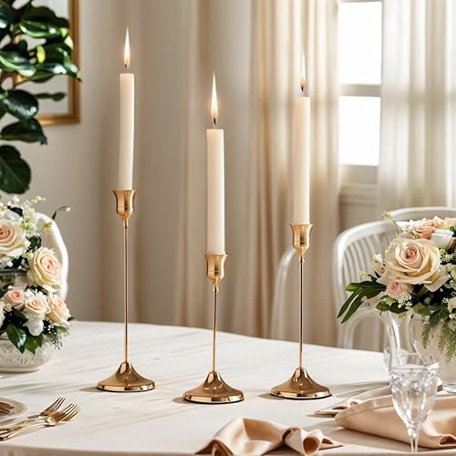 Miniatura 2 de Juego de 3 portavelas cónicos para centros de mesa, bodas, decoración del hogar (oro rosa)