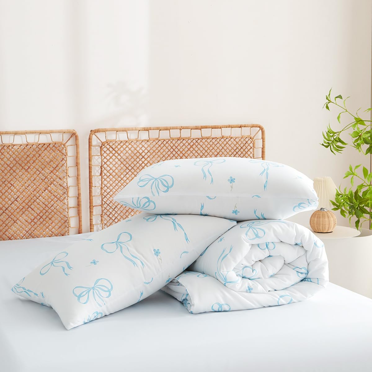 Comforter Set Full Size White - Blue Bow Quilt Bedding Set 3 Pieces, Comforter Set Full, Soft Lightweight Comforter(79‘’ x 90‘’) for Girl All Season & 2 Pillow Cases(30‘’x20‘’) - Image 7