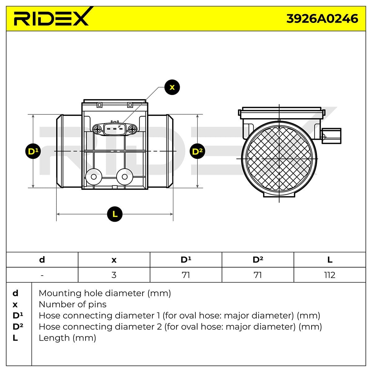 RIDEX 3926A0246 Medidor de masa de aire Compatible con MAZDA MX-5 II NB