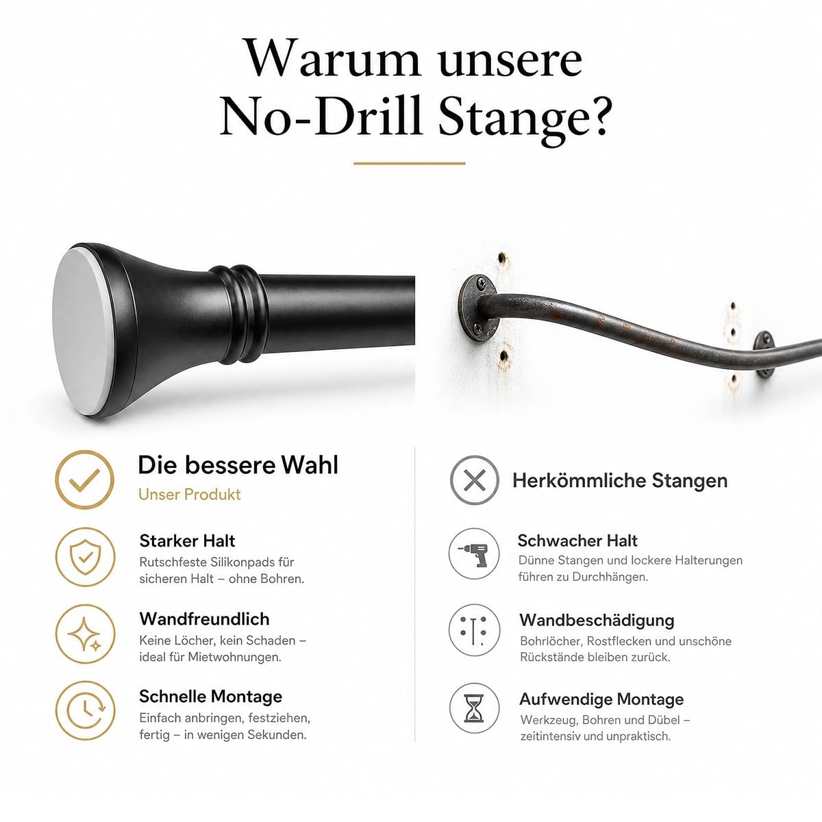 Gardinenstange ohne Bohren Teleskopstange zum Klemmen Ø32 mm