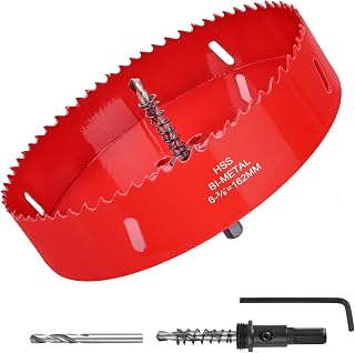 6-3/8 Inch / 162mm Hole Saw for Wood, Plastic Board, Ceiling,Drywall, and Metal Sheet - HSS Bi-Metal Hole Cutter with Pilot Drill Bit