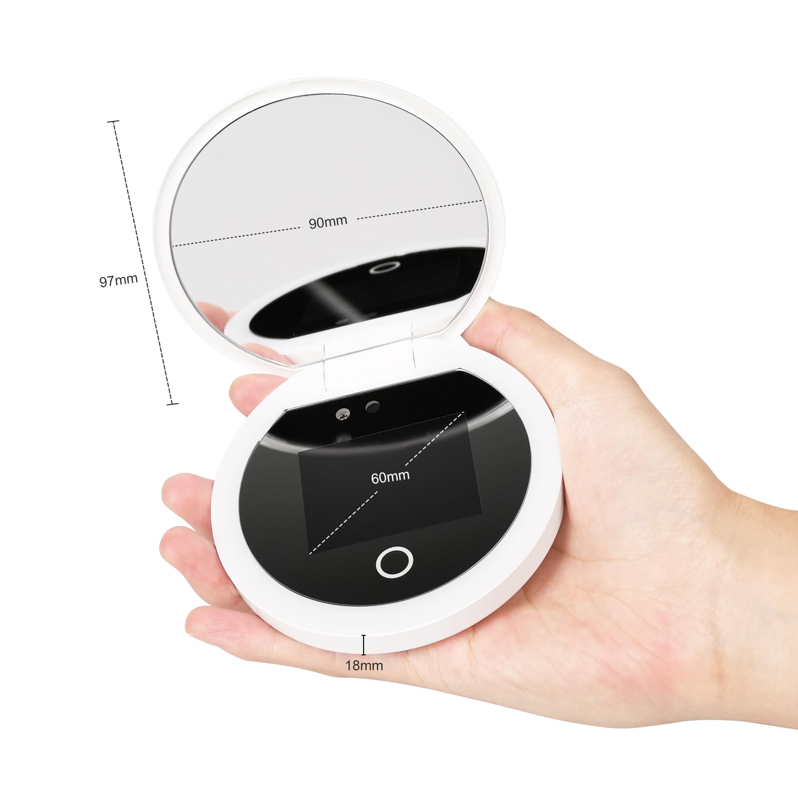 Pumwoy Compact Mirror with UV Camera, Travel Mirror Lighted Makeup Mirror 1.2x Magnification, Adjustable Brightness - Image 2