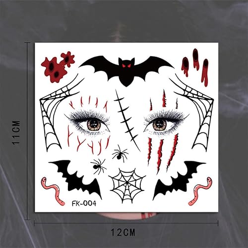 Miniatura 5 de 12 hojas de tatuajes de araña de Halloween, telarañas aterradoras, tatuajes temporales, cicatrices faciales falsas, tatuajes realistas para niños y