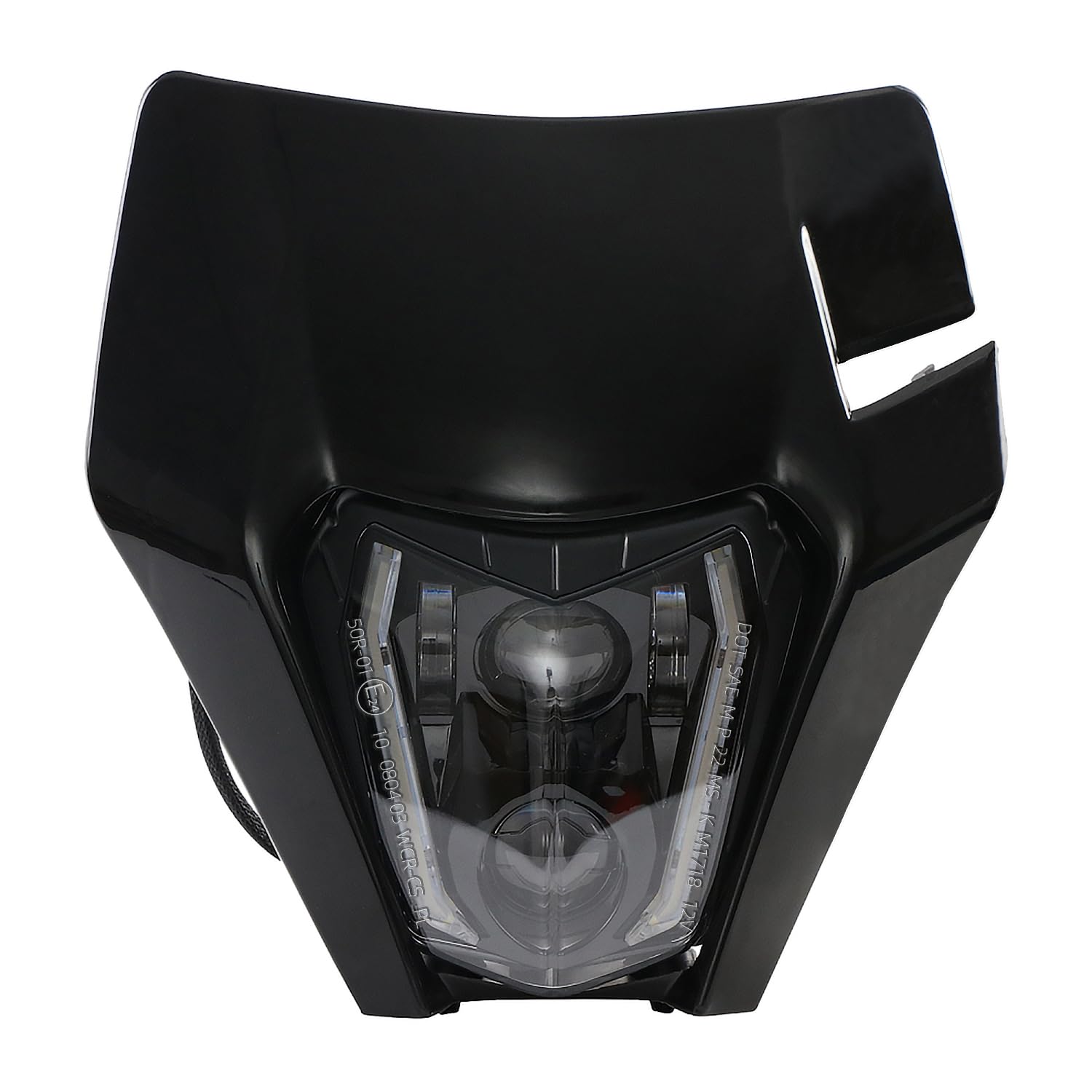 JFG RACING Motorrad Scheinwerfer,E24 Tagfahrlicht Motorrad Lichtmaske LED für SX SXF XC XCF XCW EXC EXC SMC SMCR Dirt Bike Motocross Enduro Supermoto-Schwarz