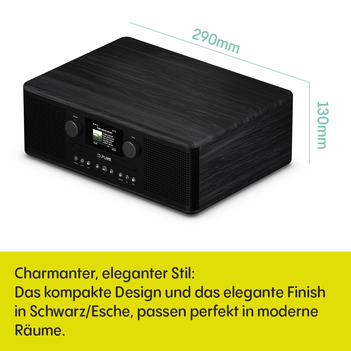 Pure Classic C-D6i – All-in-One Internetradio mit WLAN, DAB+/FM, Bluetooth 5.3, CD-Player, USB, AUX, 150 Speicherplätze, 2X 15W Stereo-Sound, Farbdisplay, Wecker & Sleep-Timer – Schwarz