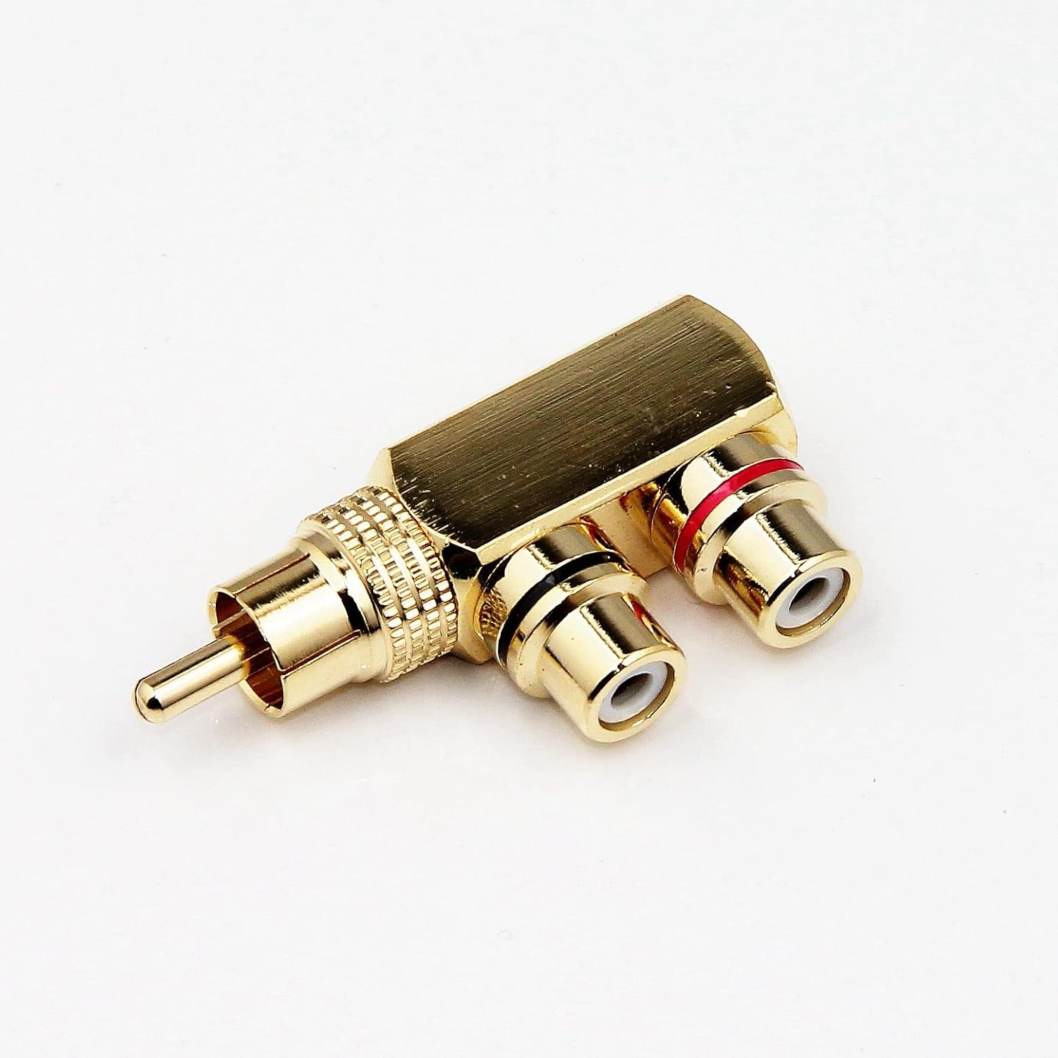 RHINORO (Pack of 2) Premium Copper RCA Right Angled Mono Y Splitter Connectors Male to Female for Audio AV TV Video Adapter Phono Cable Lead - Image 3