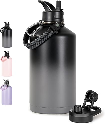 Miniatura 34 de Botella de Agua Aislada de 24 oz con Asa, Botellas de Agua de Acero Inoxidable 304 con Boca Ancha, Botella de Agua Deportiva al Vacío de Doble