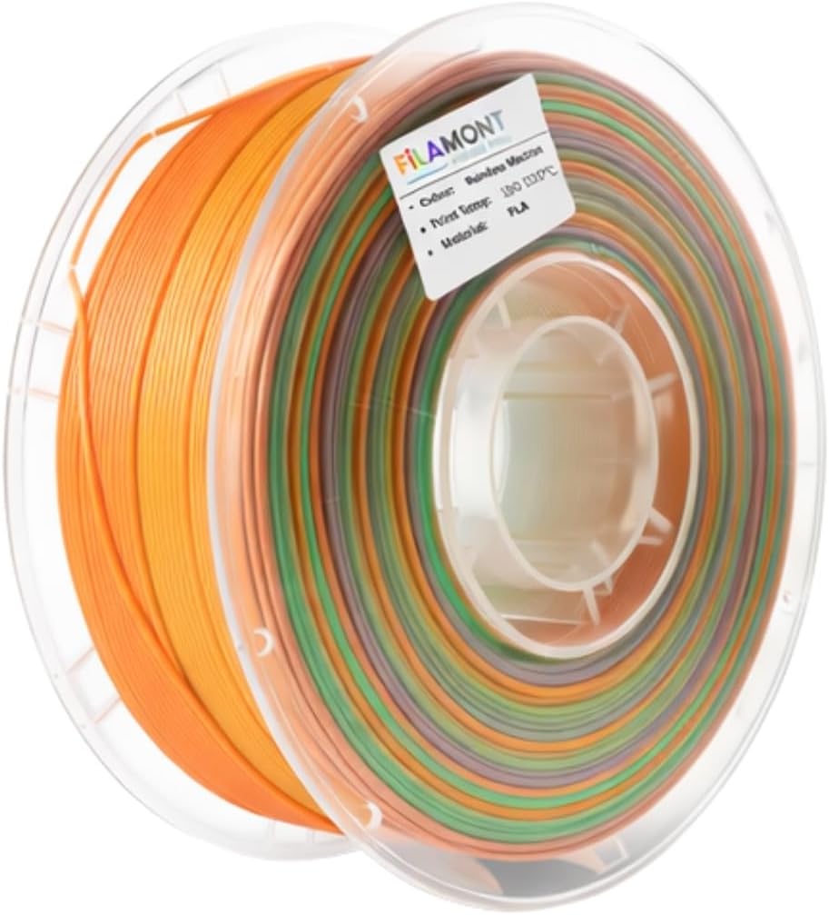 FiLAMONT PLA Silk Filament 1.75mm, 3D Printer Filament, Shiny Silk 1.75 PLA Filament, 1kg(2.2Lbs)/Spool (Silk Macaron Rainbow)