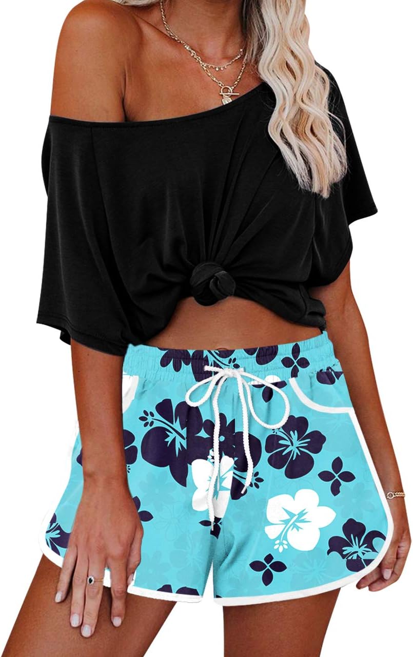 For G and PL Women Summer Floral Beach Boardshorts with Pockets Swim Trunks