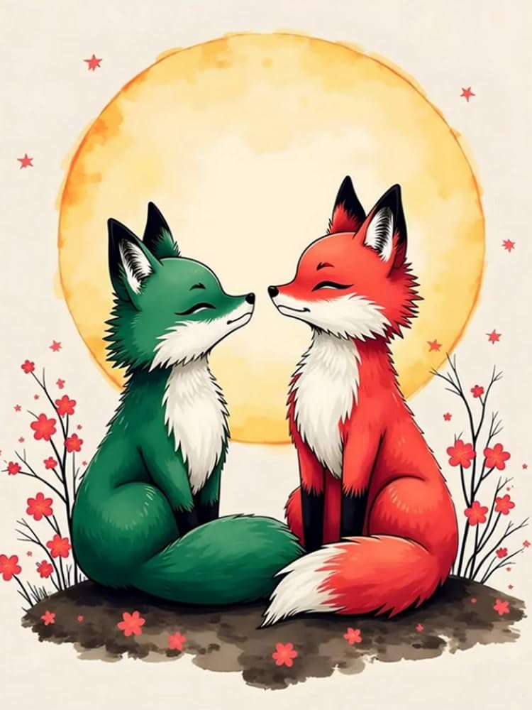 Brennora Embroidery Cross-Stitch Kits for Adults Beginners Pre Printed Cross Stitch Kit 11CT Needlework Arts and Crafts for Home Decor Two Foxes 16x20 inch