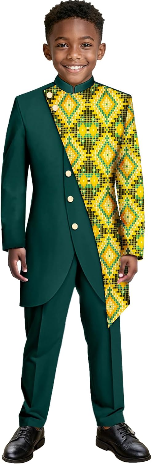 African Print Suit for Boy Dashiki Blazer and Pants 2 Piece Set Chilren Outfit Kid Ankara Clothes Attire