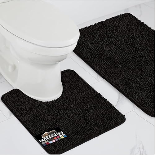 GORILLA GRIP - Juegos de alfombras de baño, juego de 2 alfombras de chenilla suave, alfombra base para inodoro y alfombra de 30 x 20, alfombras