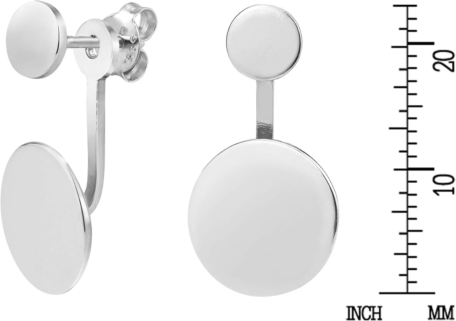 Unique Two-Piece Circle Drop Front to Back .925 Sterling Silver Stud Earrings