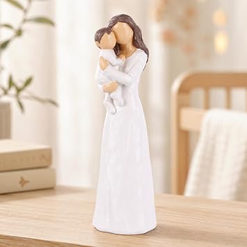 XMGZQ New Mom Gifts,Mother and Son Figurine,Mom Holding Baby Boy Sculpture, Personalized Birthday Gift for Mother from Son, Family Statue for Home Decor,Toddler Kids Keepsake White