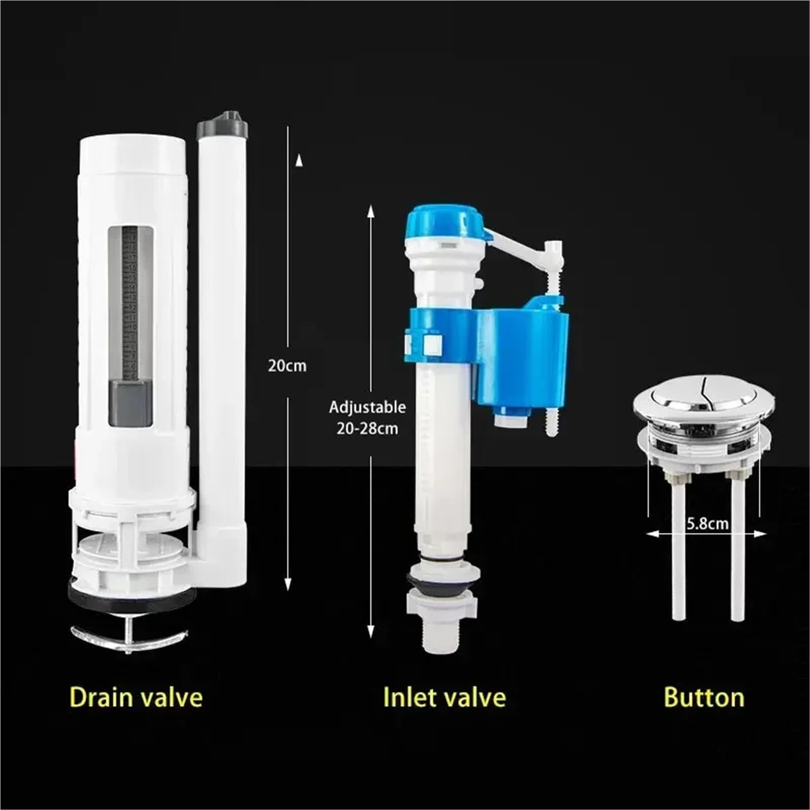 Spülventil für Toilettenspülkasten Universal Toilets Tank Filling Valves Adjustable Water Repair Fitting Kit f 20cm-28cm Toilet Inlet Valve(White 2)