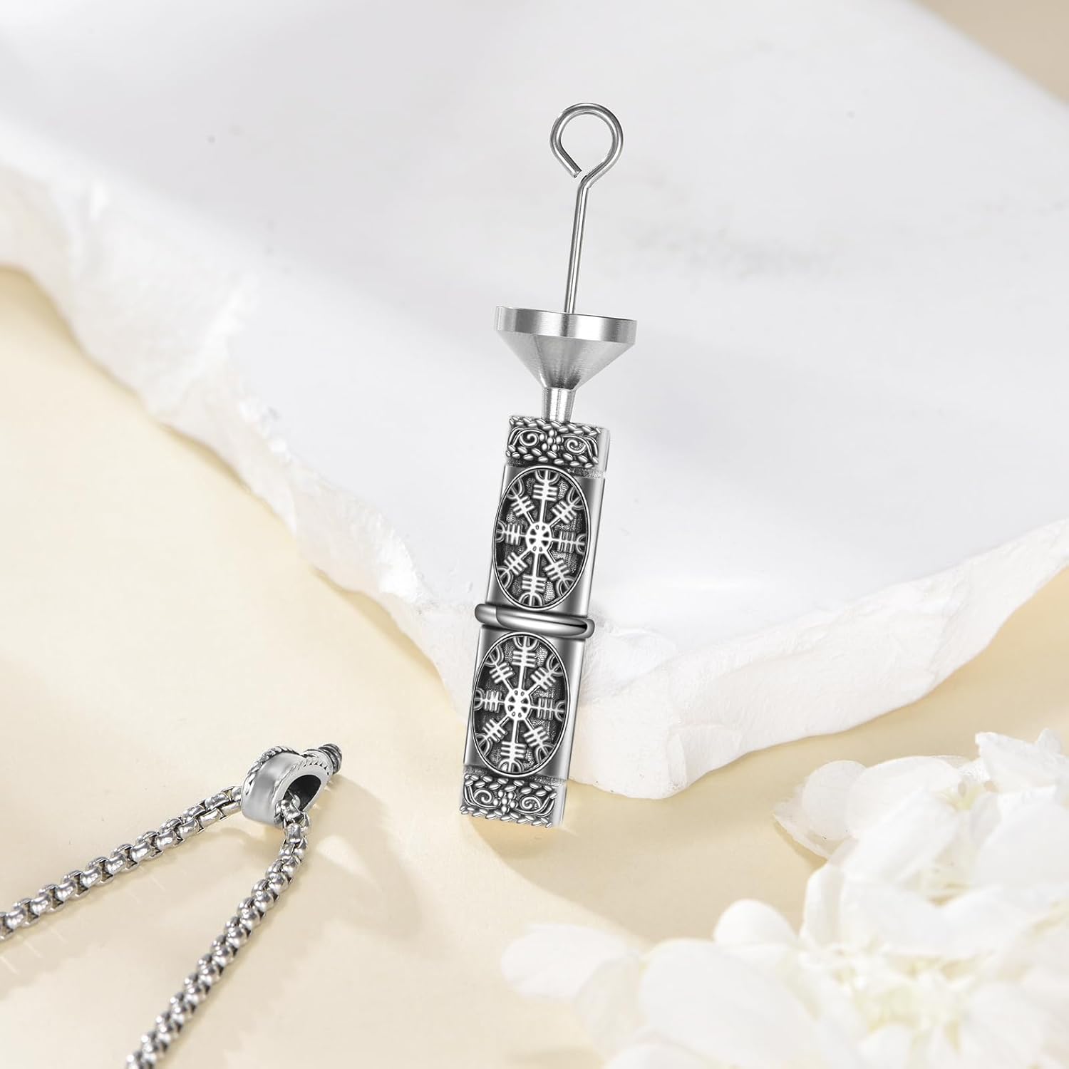 Viking Compass Urn Necklaces for Ashes 925 Sterling Silver Viking Compass Cremation Jewelry for Ashes Memory Jewelry for Men - Image 2
